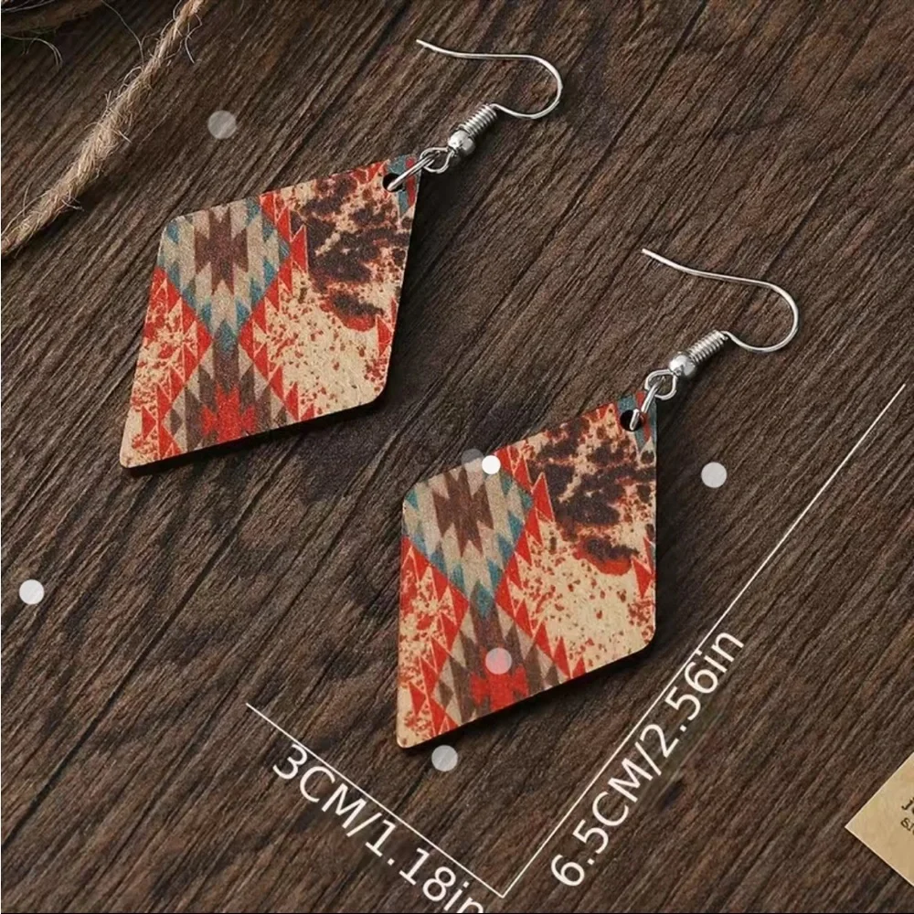 {SHEIN} Western Retro Ethnic Style Pattern Rhombus Shape Dangle earrings - Picture 2 of 3